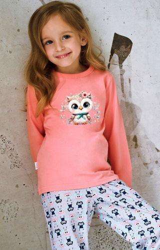 Taro Emma 3486, 3487 morelowa  –piżama dziewczęca, bawełna, kolorowy nadruk