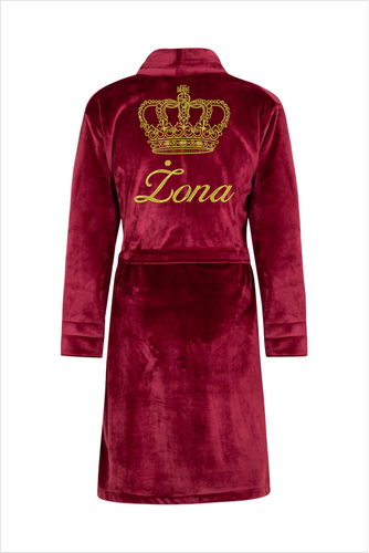 Szlafrok damski polarowy Żona + Korona ByShelly - bordowy/złoty