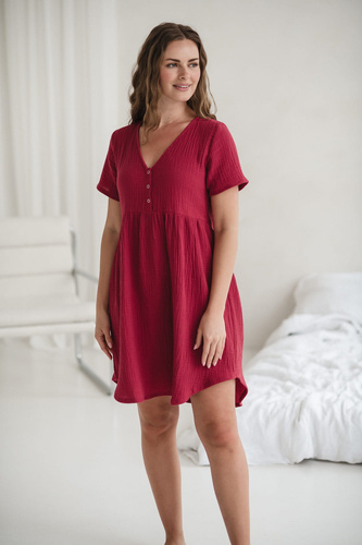Koszula nocna ciążowa i do karmienia muślinowa Aurora Milk&Love malinowy
