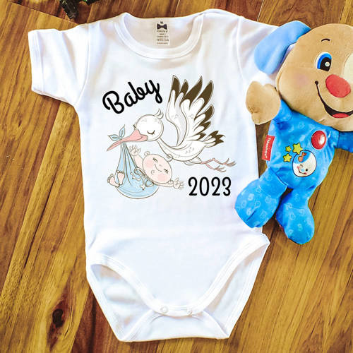 Body krótki rękaw "BABY 2023 born in" Moocha biały