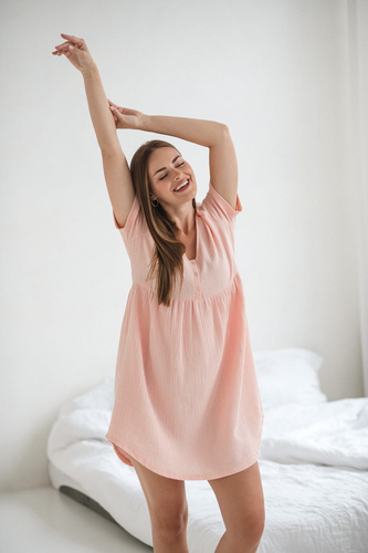 Koszula nocna ciążowa i do karmienia muślinowa Aurora Milk&Love łososiowy