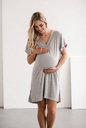 Wiskozowa koszula nocna ciążowa i do karmienia Moon Milk&Love jasny szary melanż