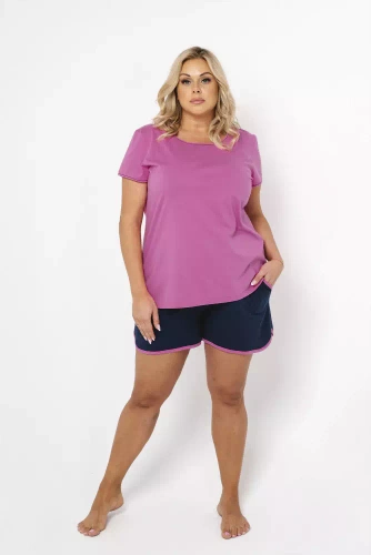 Piżama Damska krótki rękaw, spodenki Ontega Italian Fashion - amarantowy/granatowy