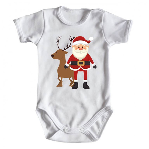 Body krótki rękaw "Mikołaj z jelonkiem BOŻE NARODZENIE" Moocha biały