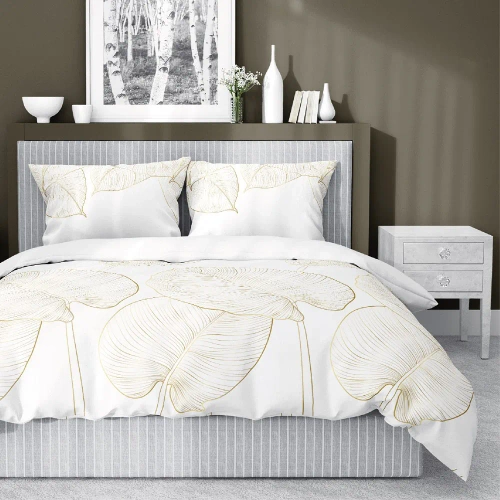 Pościel satynowa 4678 A Home Satin liście Detexpol kremowy 