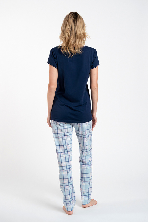 Piżama Damska krótki rękaw, długie spodnie Glamour Italian Fashion - granatowy/druk