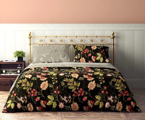 Pościel bawełniana Flovery 004 kwiaty Faro czarny 