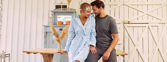 Szlafrok damski z kapturem Misti Italian Fashion - niebieski