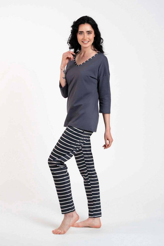 Piżama Damska 3/4 rękaw, długie spodnie Betty Italian Fashion - druk grafitowy/grafitowy