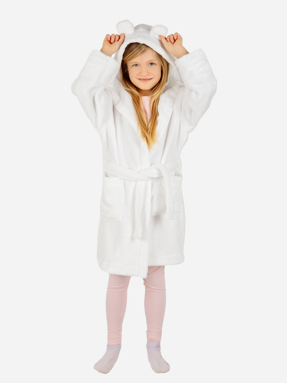 Szlafrok dziecięcy z uszami Teddy ByShelly - biały