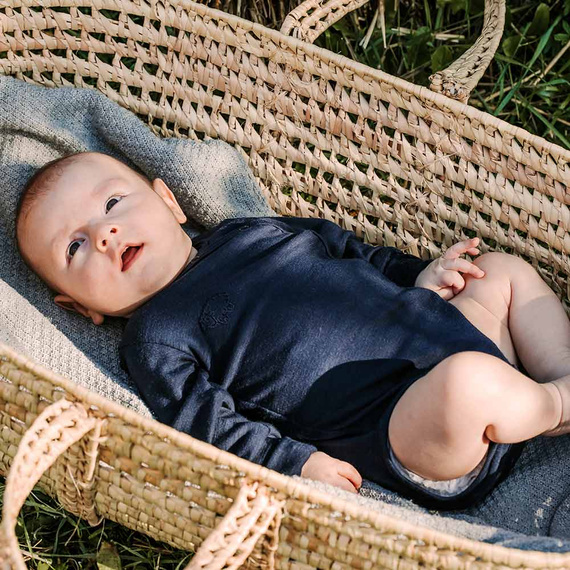 Eevi Merino granatowe – body niemowlęce kopertowe z wełny merynosów, miękkie i oddychające