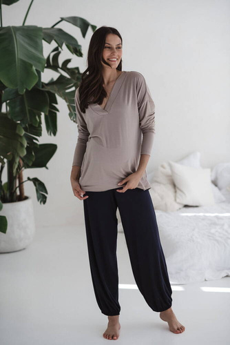 Bambusowe spodnie od piżamy ciążowej długie Moon Milk&Love granatowy