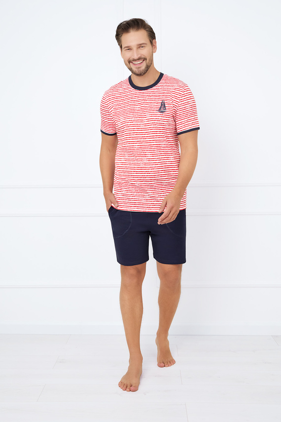 Piżama Męska krótki rękaw, spodenki Flota Italian Fashion - druk czerwony/granatowy