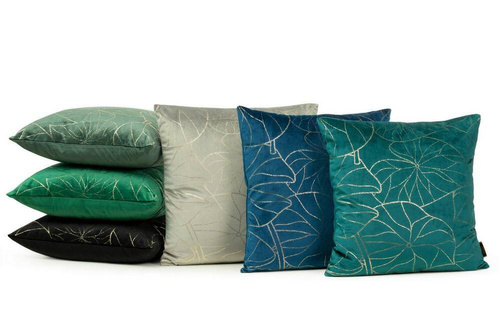 Poszewka dekoracyjna welwetowa Blink 17 liście Eurofirany ciemna mięta