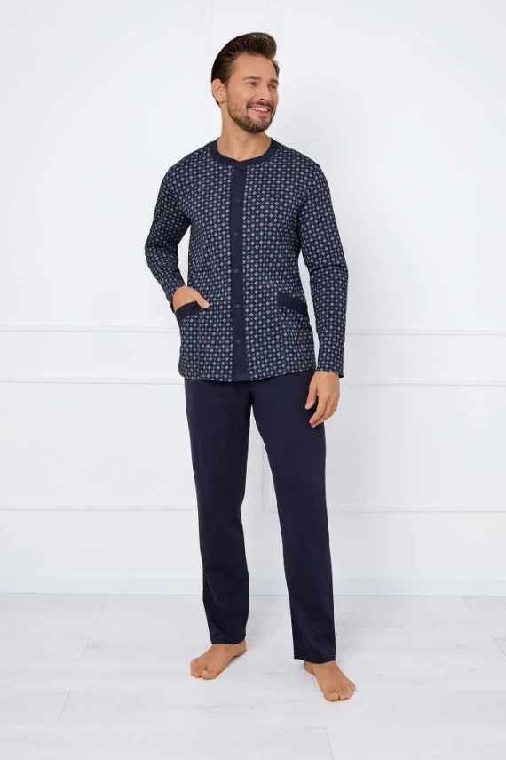 Piżama Męska długi rękaw i spodnie Rajmund Italian Fashion - druk/granatowy