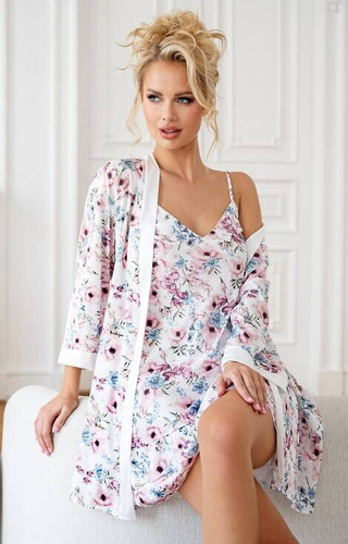 Koszulka nocna Rosa Donna ecru-różowy pudrowy	