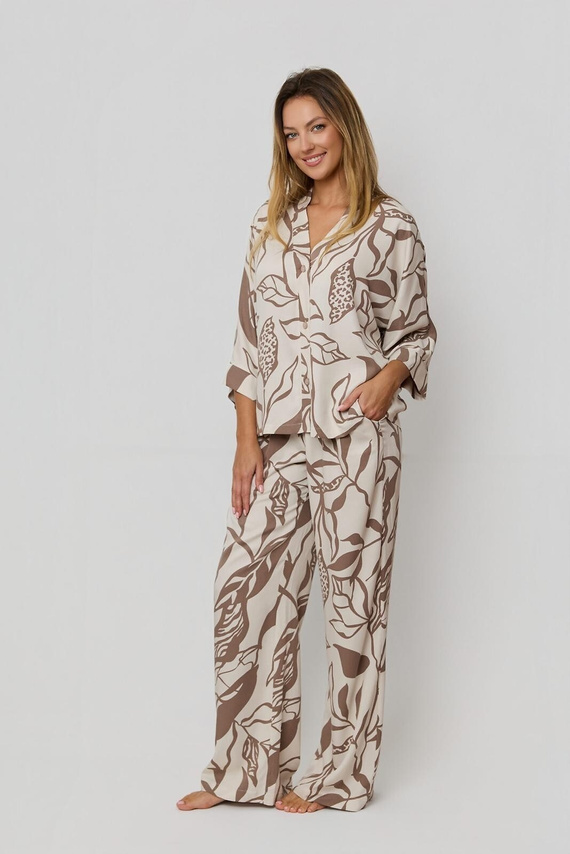 Oceane PS75 Mefemi – piżama damska wiskozowa w grochy, długi rękaw