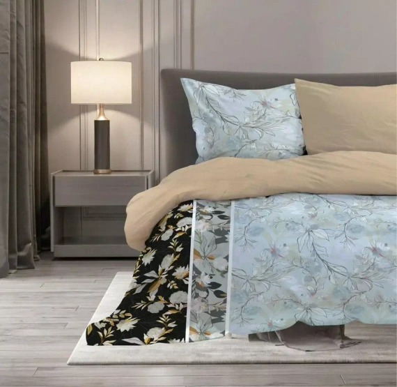 Pościel satynowa Elegant 010 liscie Faro szary