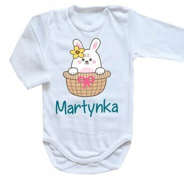 Body długi rękaw "Wielkanoc – Zajączek w koszyczku z imieniem" Moocha biały