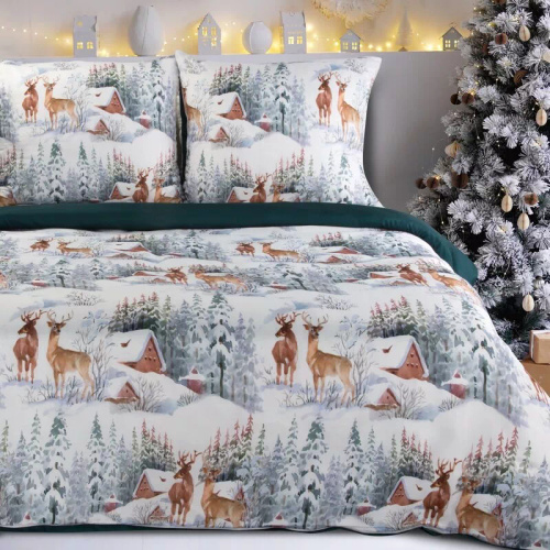 Melody Eurofirany Pościel świąteczna z mikrowłókna – czerwony zdobiona nadrukiem świątecznym