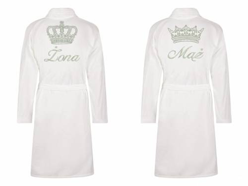 Zestaw szlafroków Żona&Mąż + Korona ByShelly - biały/srebrny