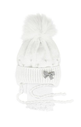 Komplet czapka+szalik 48-302 AJS biały