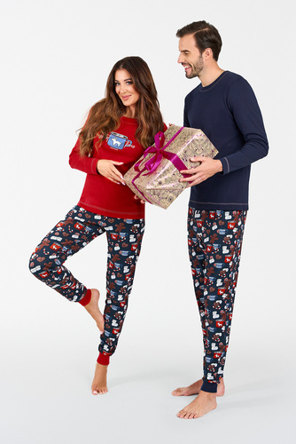 Piżama Damska długi rękaw, długie spodnie Makala Italian Fashion - czerwony/druk 