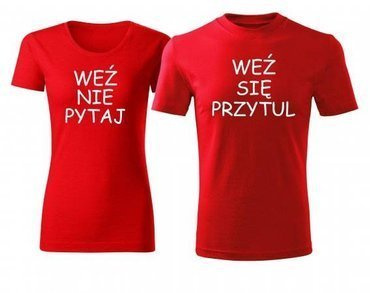 Komplet koszulek na walentynki dla męża i żony "Weź nie pytaj" Moocha czerwony