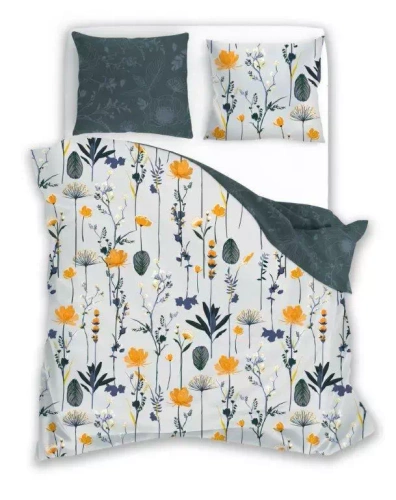 Pościel satynowa Elegant 013 kwiaty Faro szary 