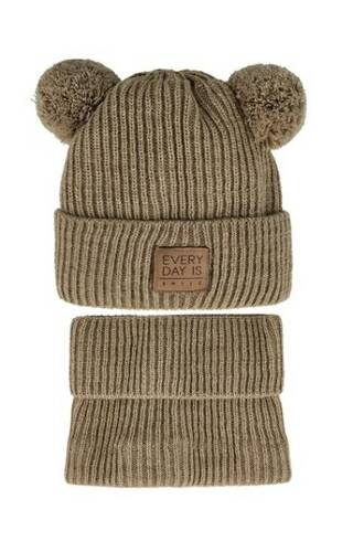 Komplet czapka+golf 48-344 AJS kakaowy