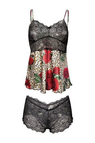 Komplet piżama damska Flowers DKaren - DK-KA granatowy