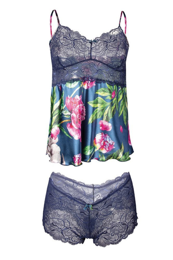 Komplet piżama damska Flowers DKaren - DK-KA granatowy