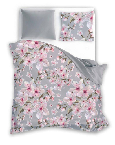 Pościel bawełniana Eufloria 012  kwiaty liście dwustronna Faro biały