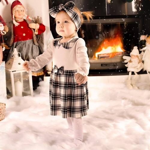 163667 Magia Świąt Sukienka Nicol - kratka: czarny, beżowy