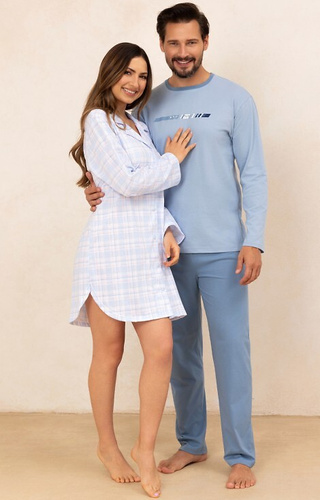 Regina 168 koszula damska niebieska – dł. rękaw, bawełna, wzór w kratkę