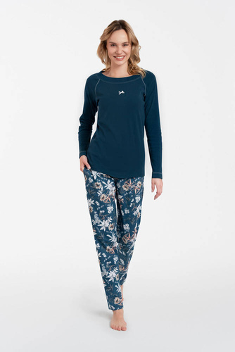 Piżama Damska długi rękaw, długie spodnie Hariet Italian Fashion - morski/druk 