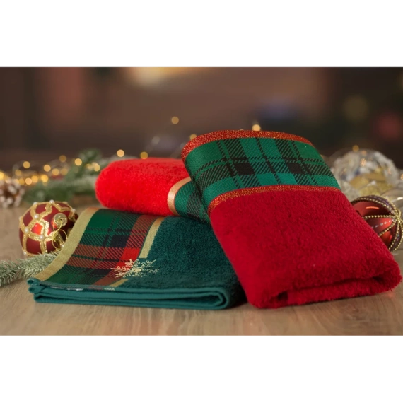 Ręcznik świąteczny w kratkę Cherry 01 Eurofirany bordowy