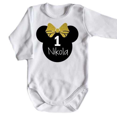 "1 urodziny roczek" body długi rękaw Moocha biały