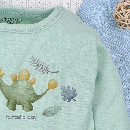 Body niemowlęce Dino Explorer Nini miętowy– bawełna organiczna, długi rękaw
