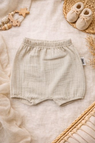 Bloomersy muślinowe Just Muslin Makoma beige– lekkie, na gumce, 100% bawełna