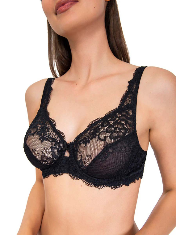 Biustonosz Wonderlace 2442 – koronka, regulowane ramiączka, fiszbiny Sielei czarny