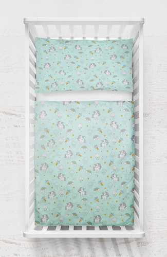 Pościel dziecięca dwu częściowa "Jednorożce" Happy Bear Martex miętowy