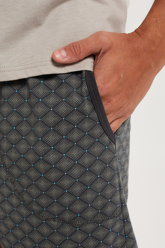 Piżama Męska krótki rękaw, spodenki Abel Italian Fashion - beżowy/druk