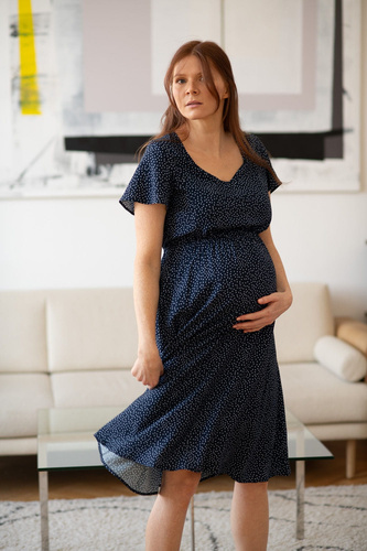 Sukienka ciążowa i do karmienia Lovely Dress Midi Milk&Love granatowa w groszki