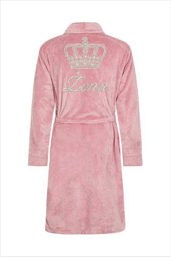 Szlafrok damski polarowy Żona + Korona ByShelly - brudny róż/srebrny