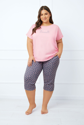 Piżama Damska krótki rękaw, 3/4 spodnie Lotte Italian Fashion - róż/druk