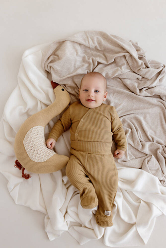 Body baby z długim rękawem  "Natural Waffel" Makoma camel 