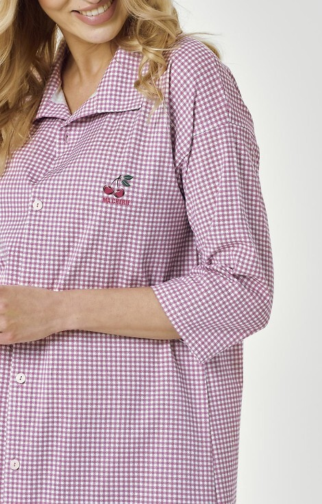 Damska koszula nocna Joliee 3436 Taro – bawełna, kratka, 3/4 rękaw