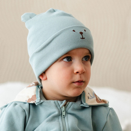Beary Cool Eevi – Czapeczka niemowlęca szałwia, bawełna, z uszkami
