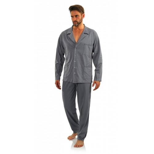 Bawełniana piżama męska, rozpinana Sesto Senso - kotwiczki grafitowy